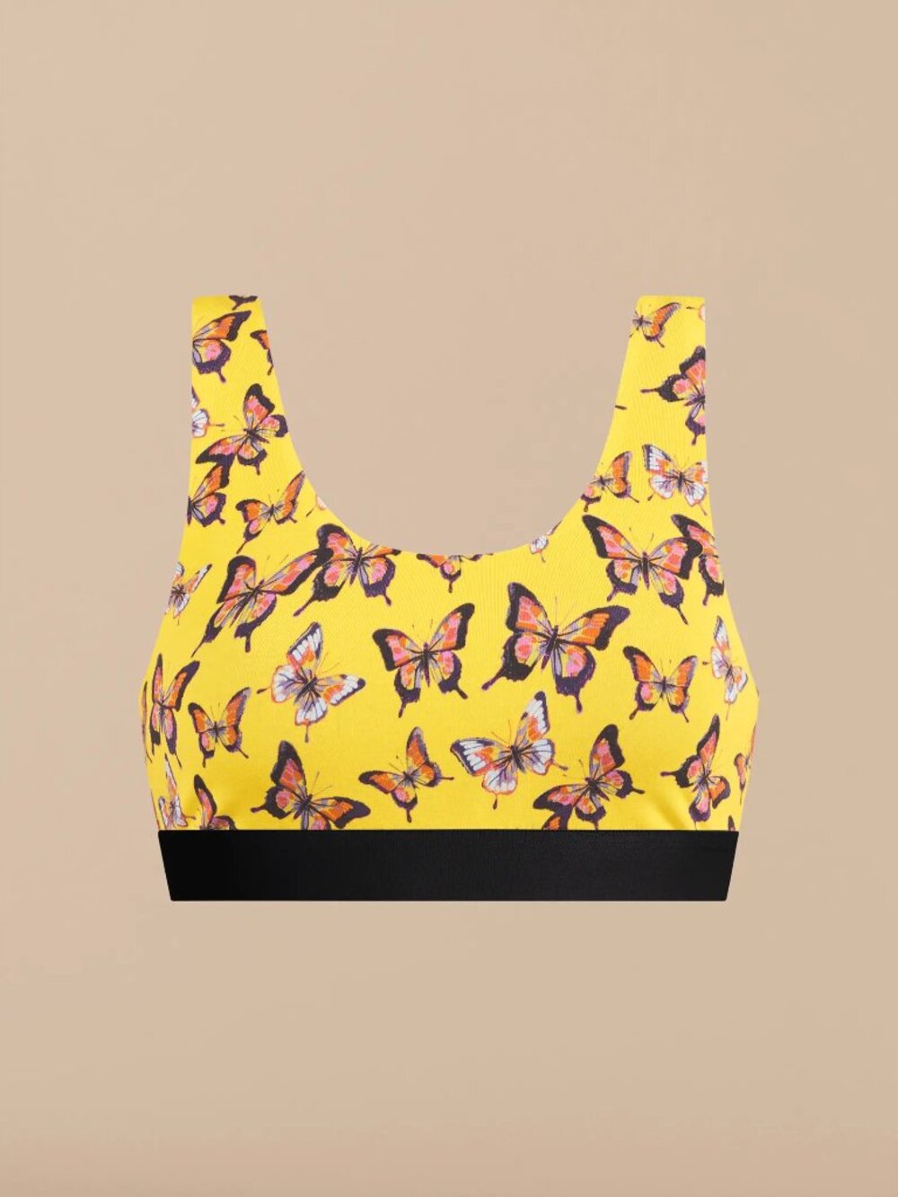 Meundies Ultramodal Core Yellow & Black Butterfly Curvy Scoop Bralette Size-XL